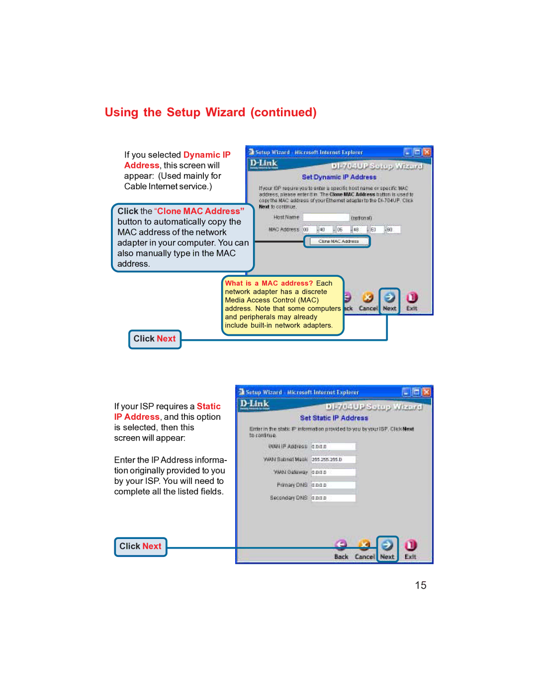 D-Link DI-704UP manual Using the Setup Wizard 