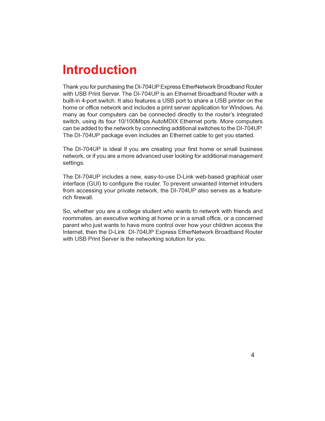 D-Link DI-704UP manual Introduction 