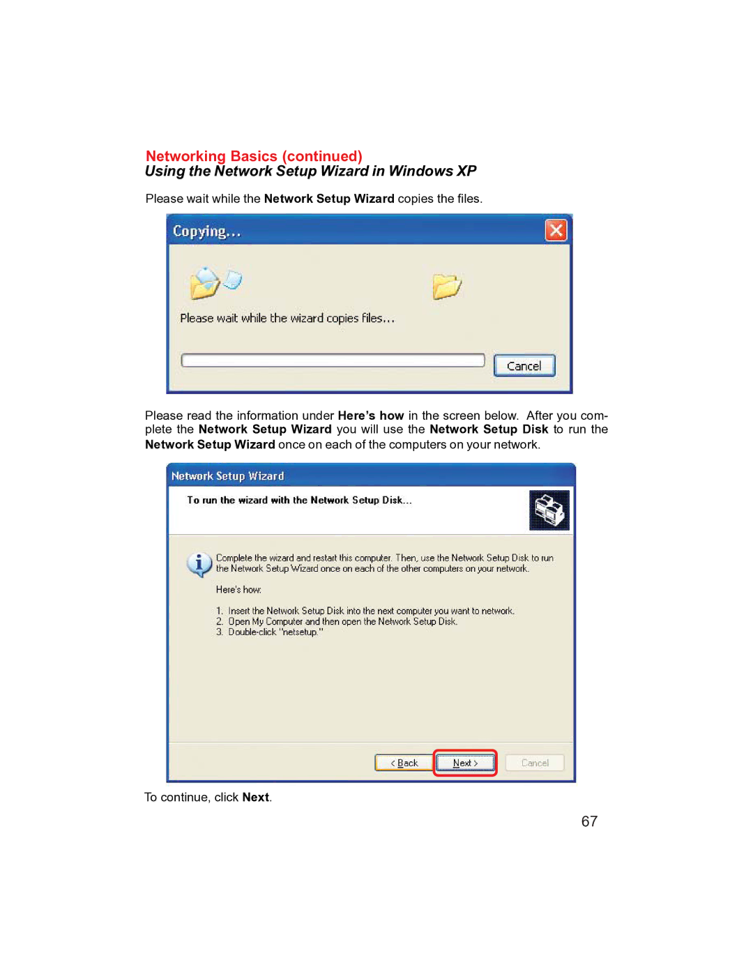 D-Link DI-704UP manual Using the Network Setup Wizard in Windows XP 