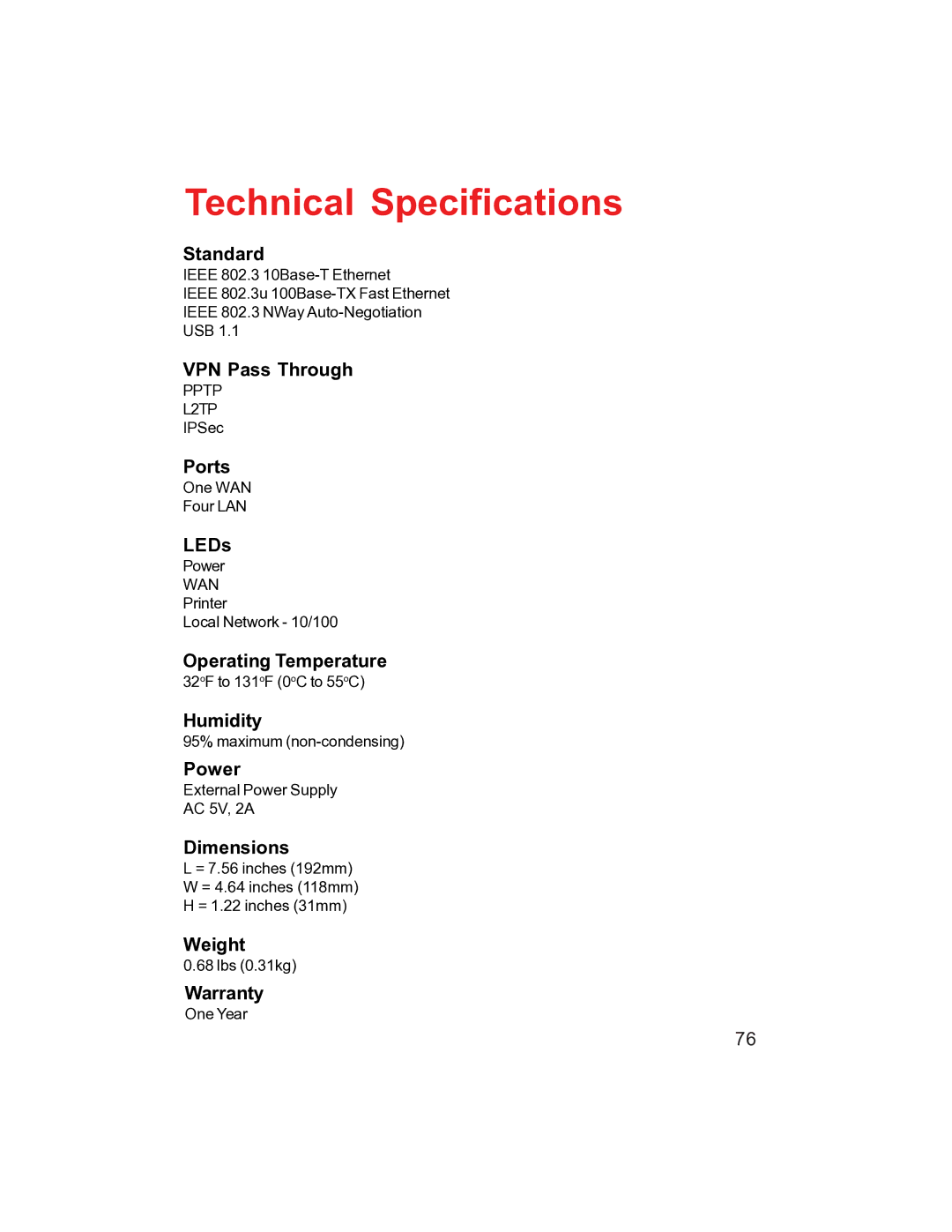 D-Link DI-704UP manual Technical Specifications, Standard 