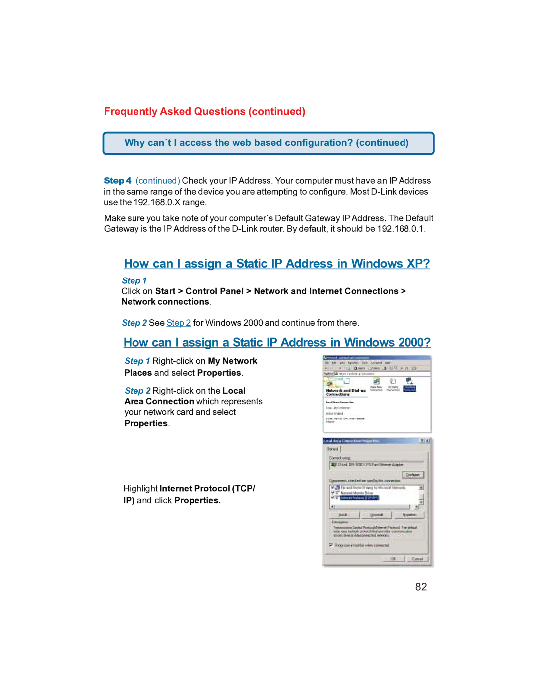 D-Link DI-704UP manual How can I assign a Static IP Address in Windows XP? 