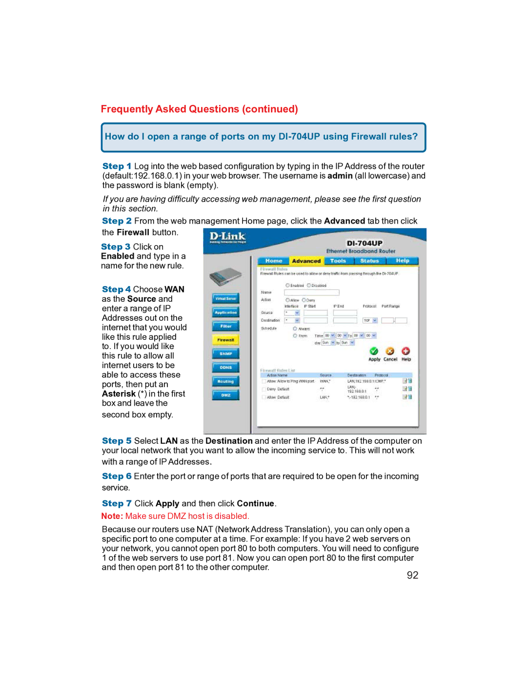 D-Link DI-704UP manual Frequently Asked Questions 