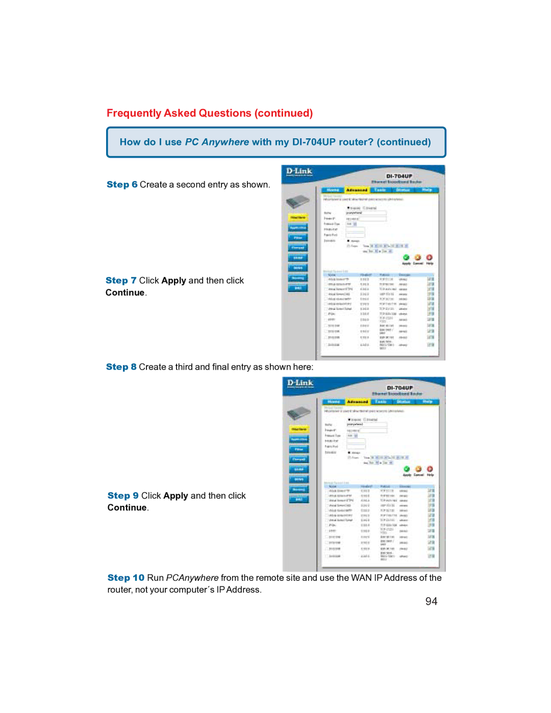 D-Link DI-704UP manual Continue 