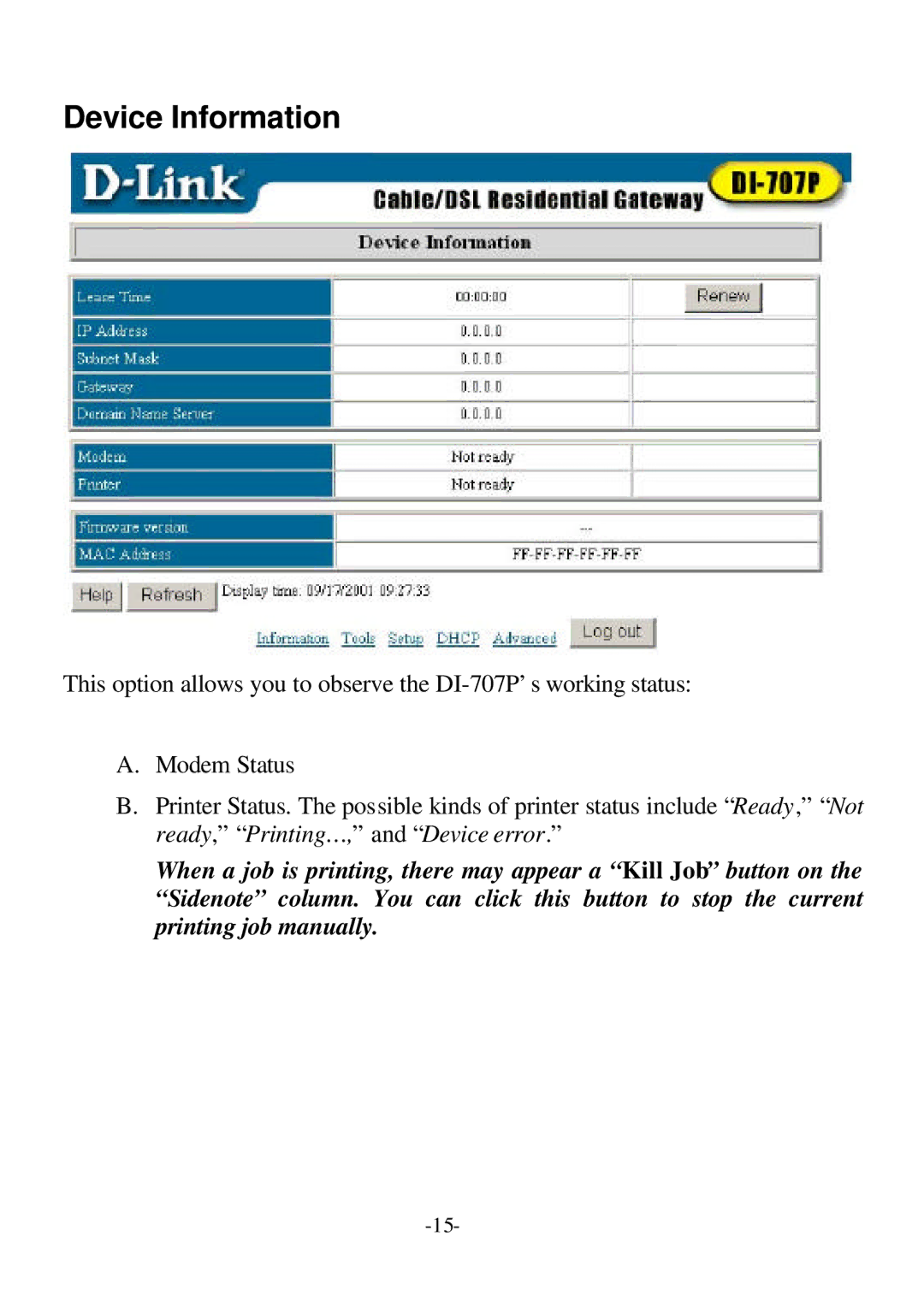 D-Link DI-707P user manual Device Information 