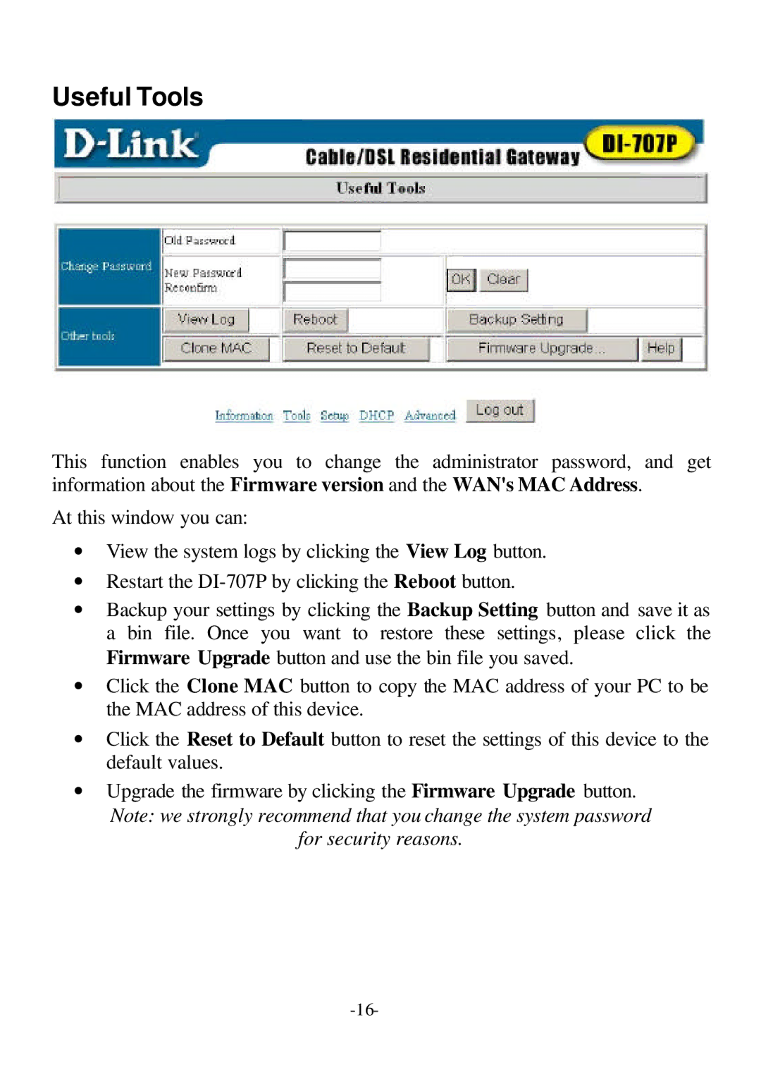 D-Link DI-707P user manual Useful Tools 