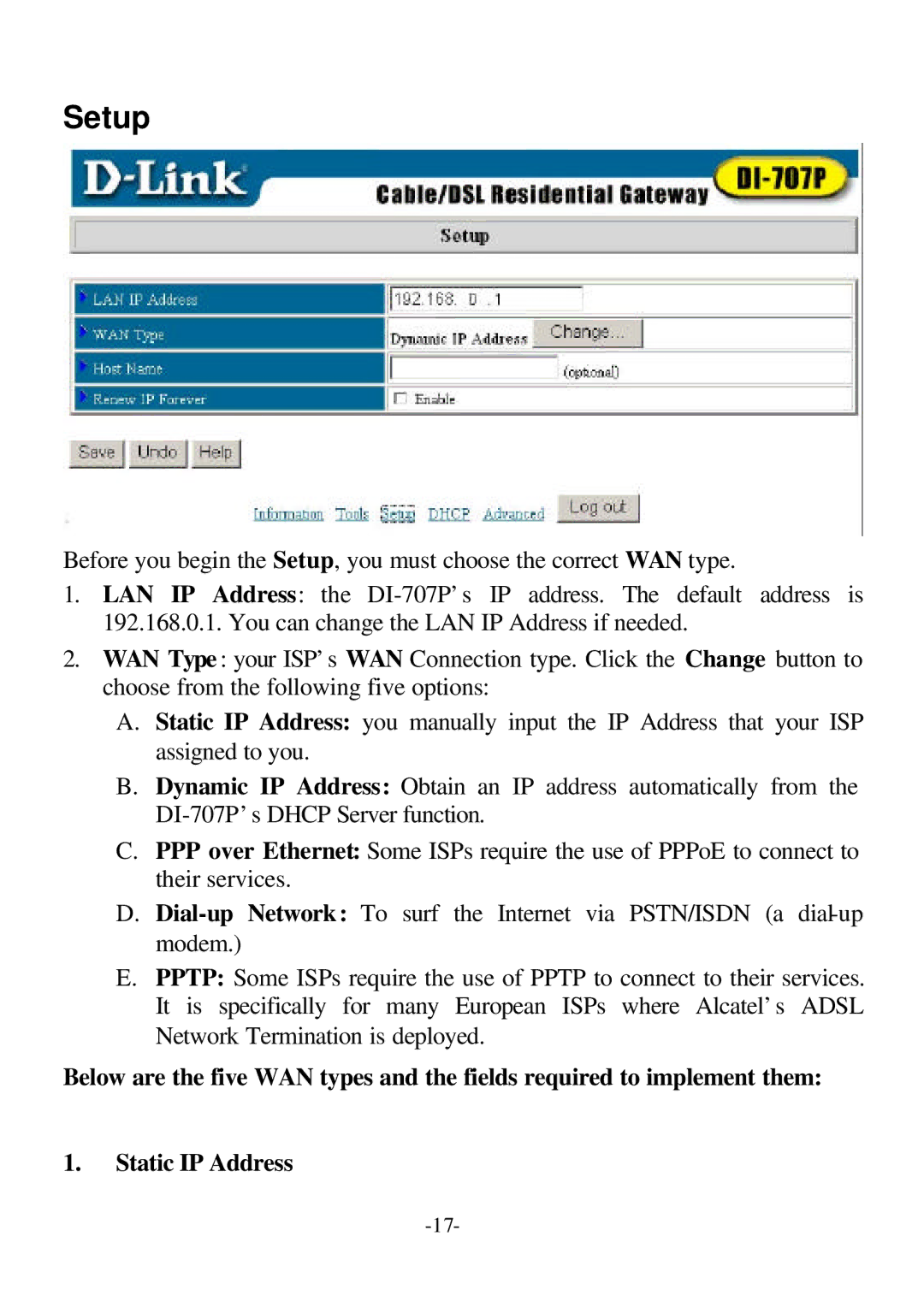 D-Link DI-707P user manual Setup 