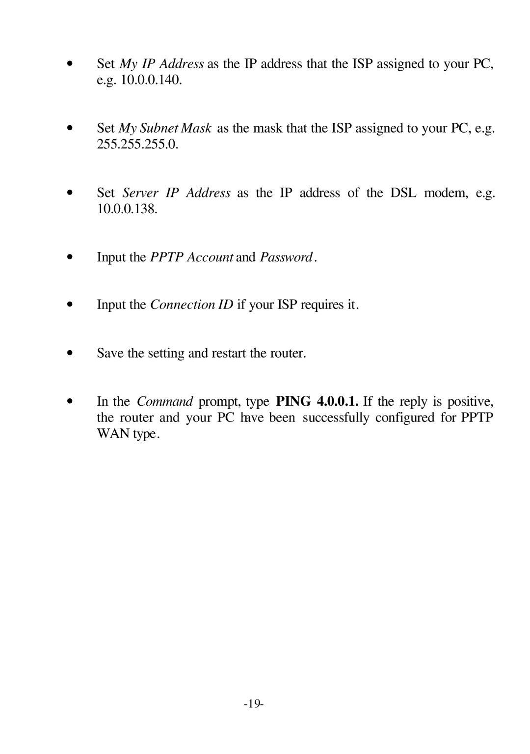 D-Link DI-707P user manual ∙ Input the Pptp Account and Password 