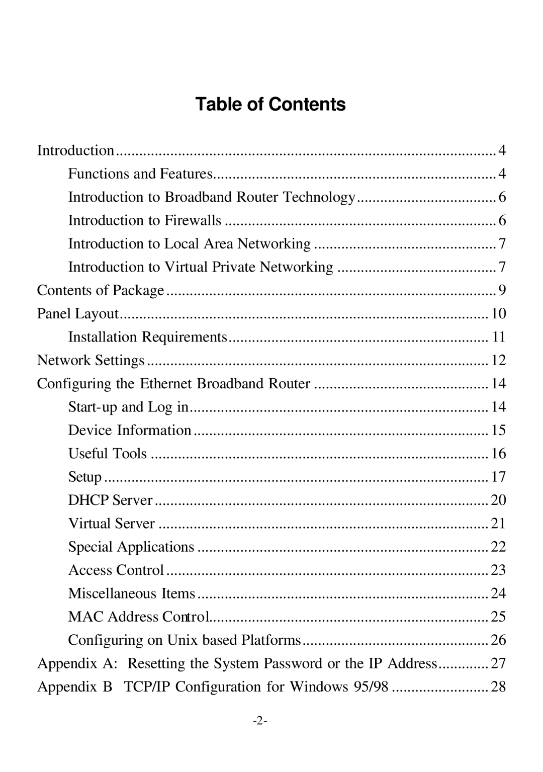 D-Link DI-707P user manual Table of Contents 