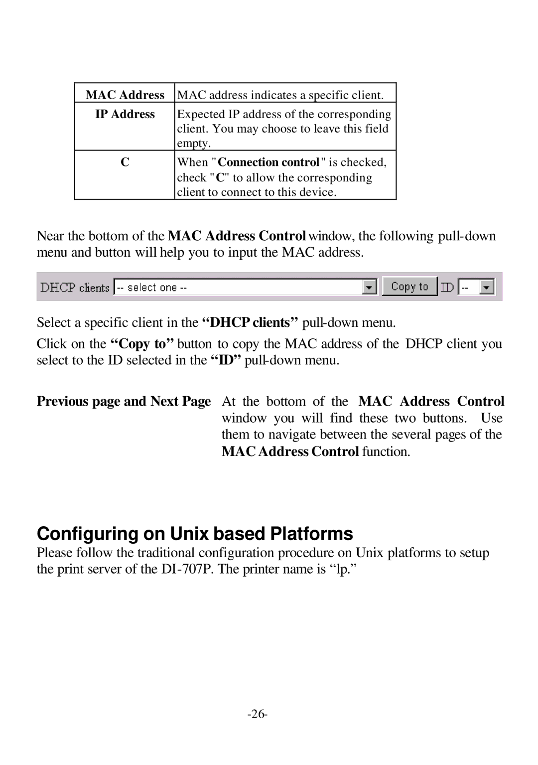 D-Link DI-707P user manual Configuring on Unix based Platforms, IP Address 