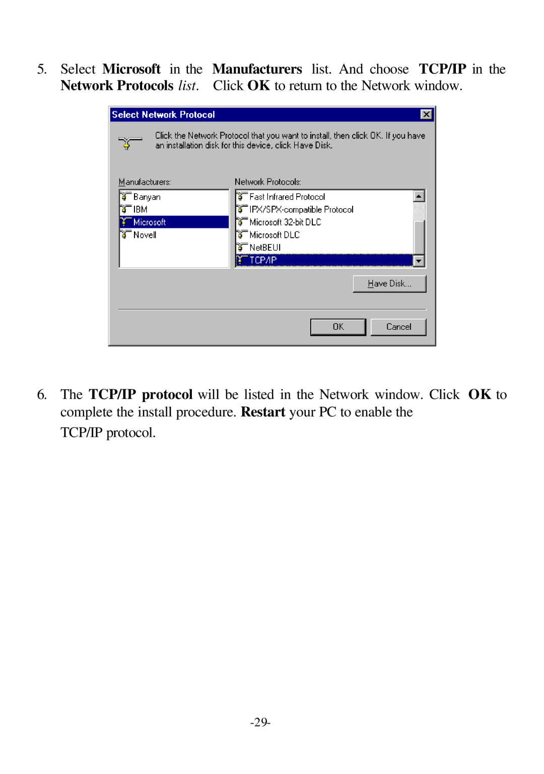 D-Link DI-707P user manual Select Microsoft in the Network Protocols list 