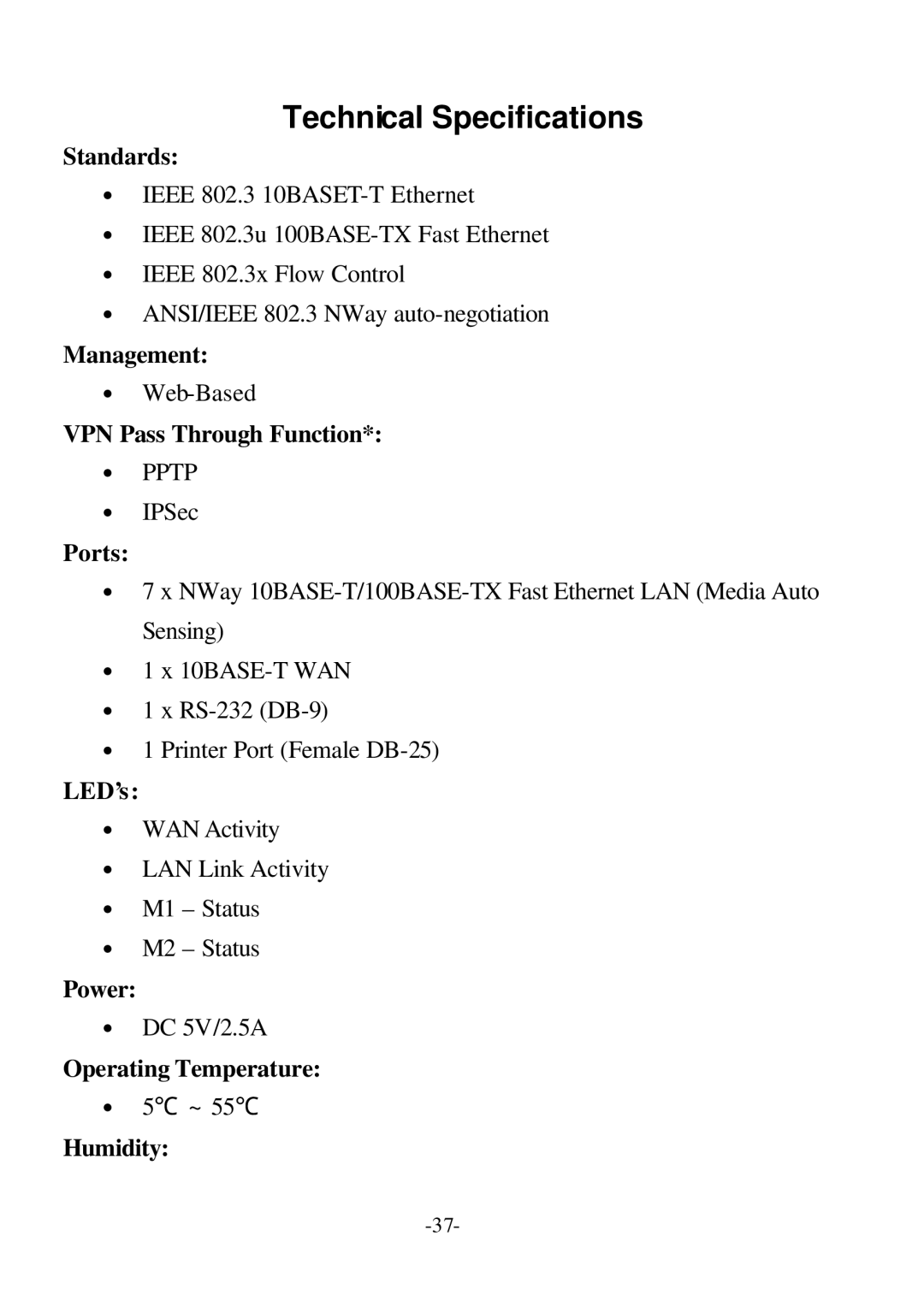 D-Link DI-707P user manual Technical Specifications 