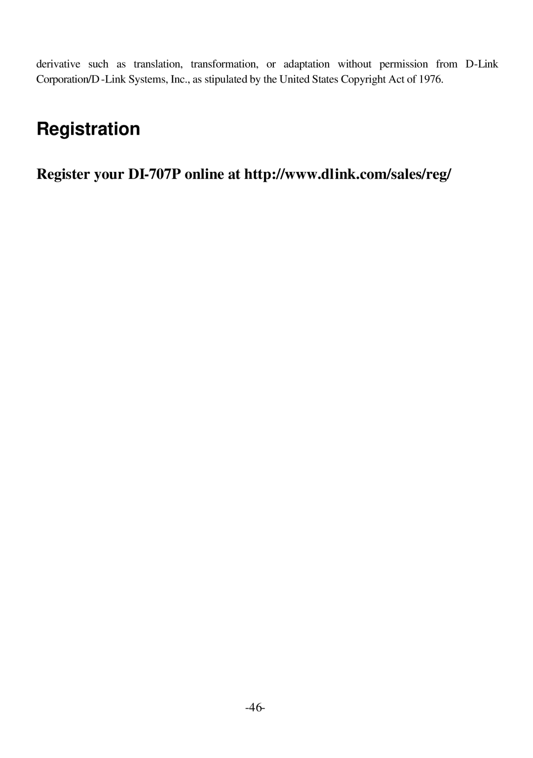 D-Link DI-707P user manual Registration 