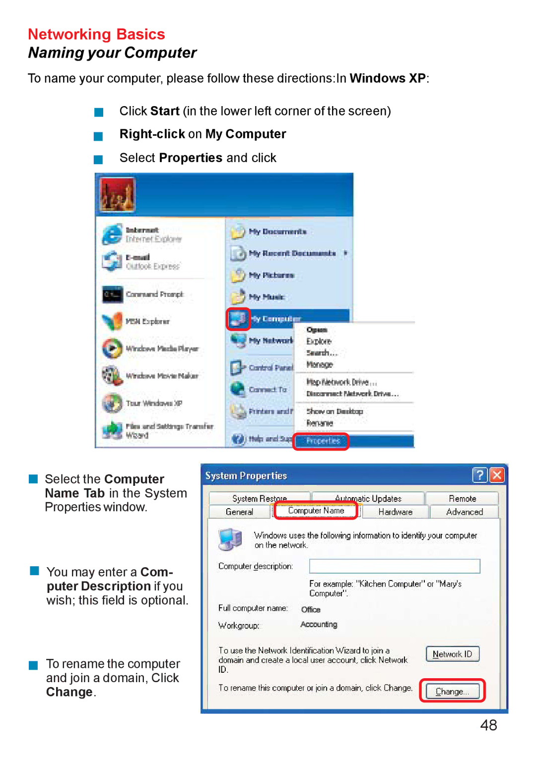 D-Link DI-707PD manual Naming your Computer, Right-click on My Computer 