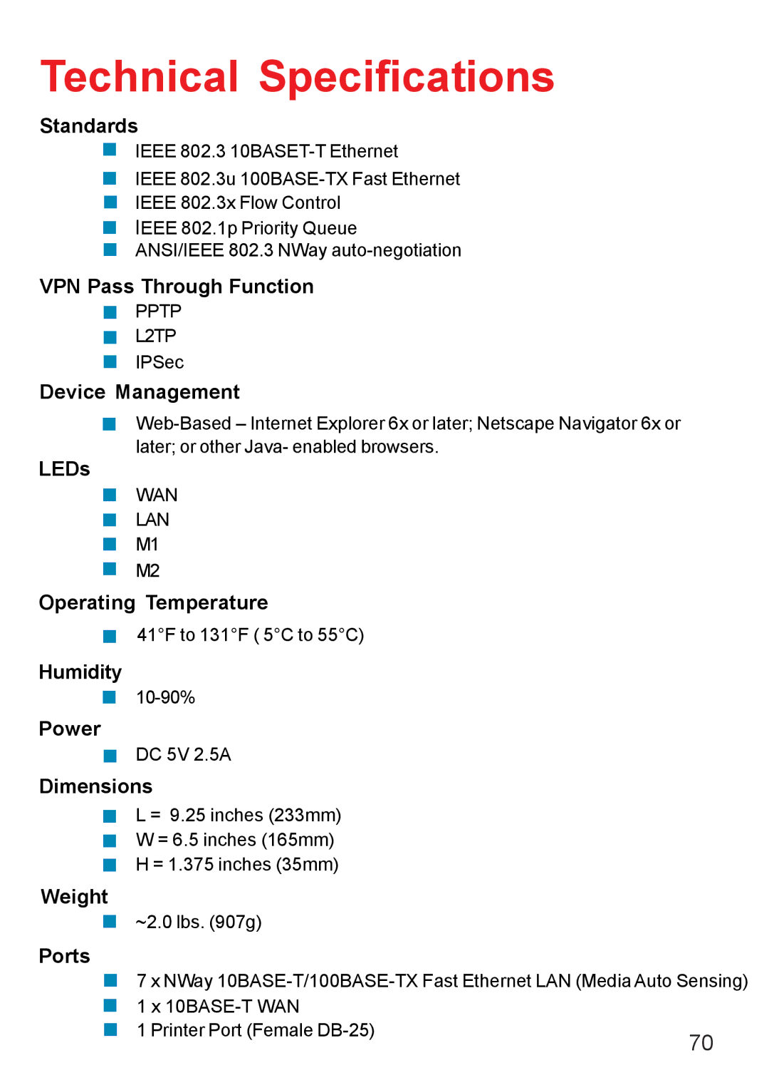 D-Link DI-707PD manual Technical Specifications 