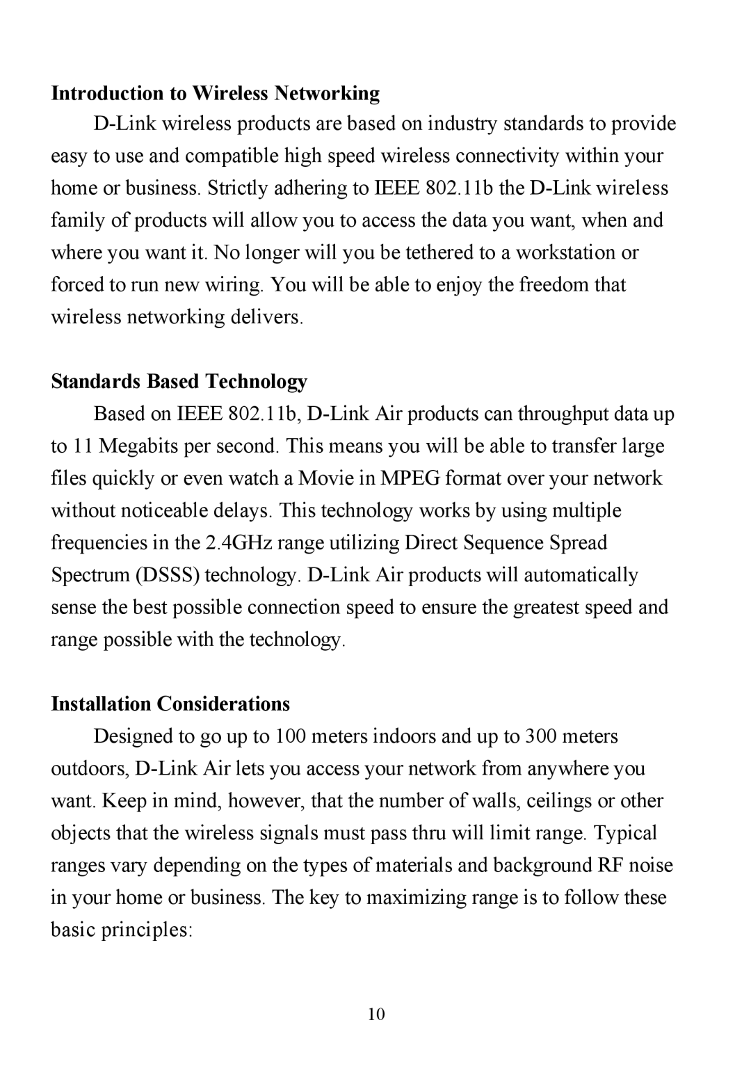 D-Link DI-713P manual Introduction to Wireless Networking, Standards Based Technology, Installation Considerations 