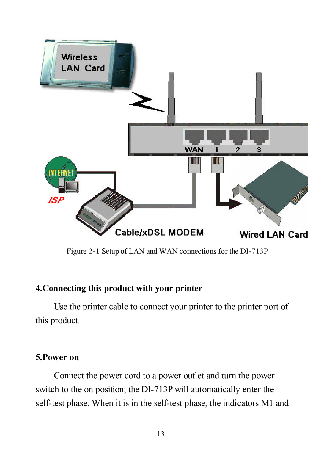 D-Link DI-713P manual Connecting this product with your printer, Power on 