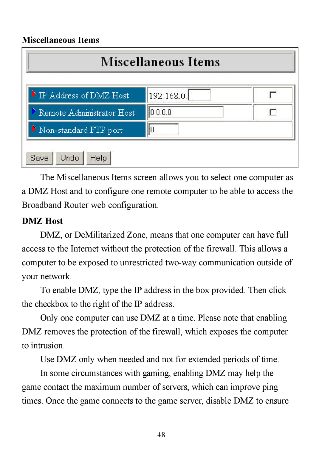 D-Link DI-713P manual Miscellaneous Items, DMZ Host 