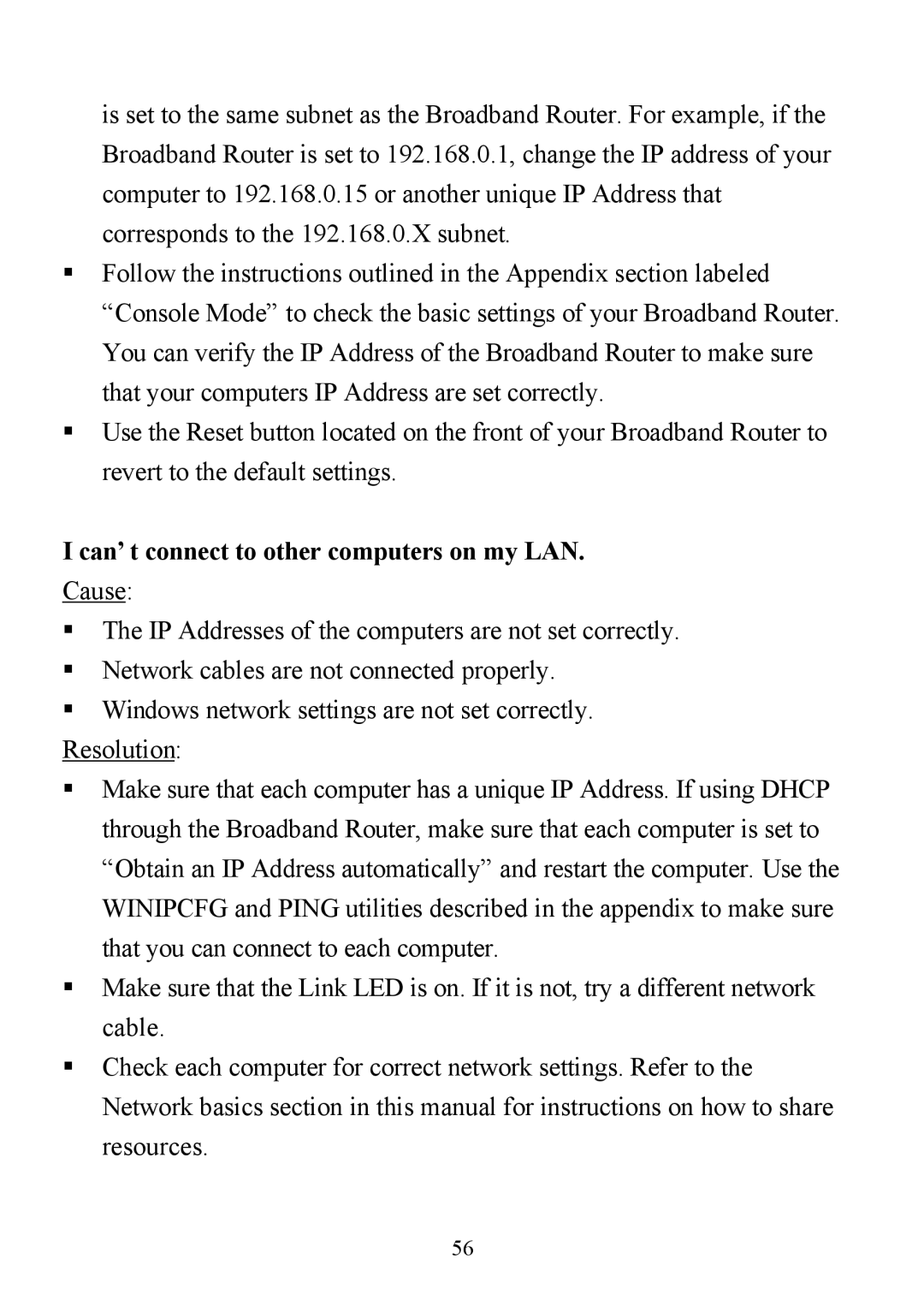 D-Link DI-713P manual Can’t connect to other computers on my LAN 