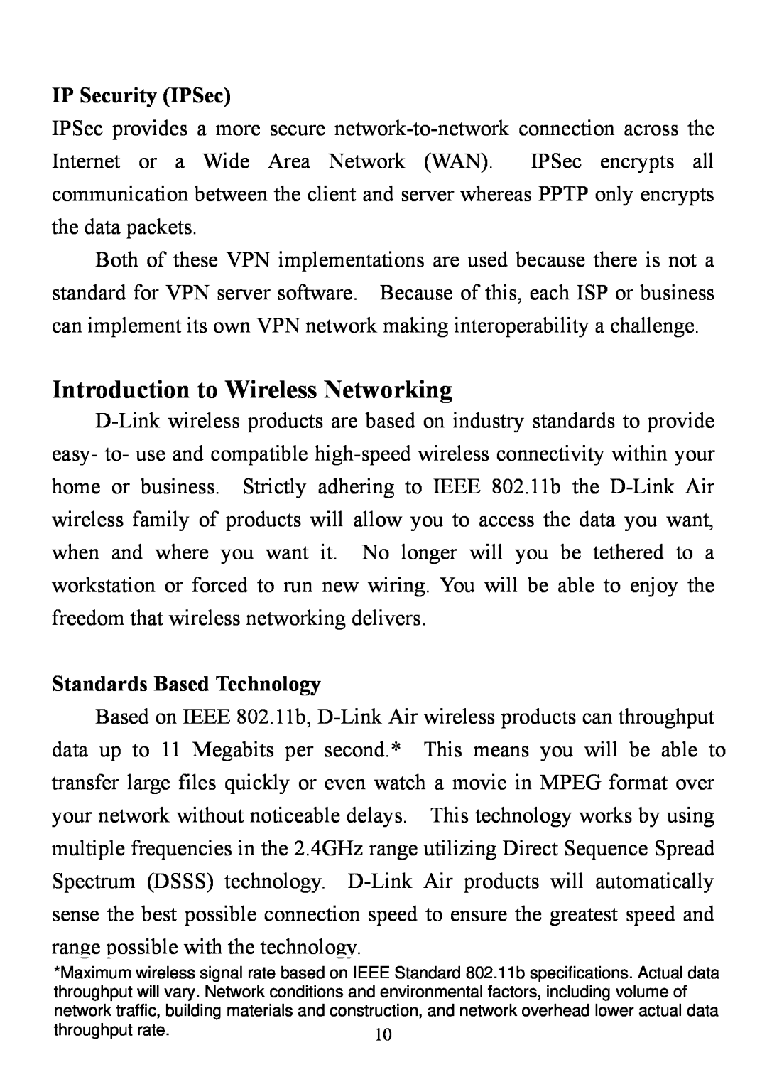 D-Link DI-714 user manual Introduction to Wireless Networking, IP Security IPSec, Standards Based Technology 