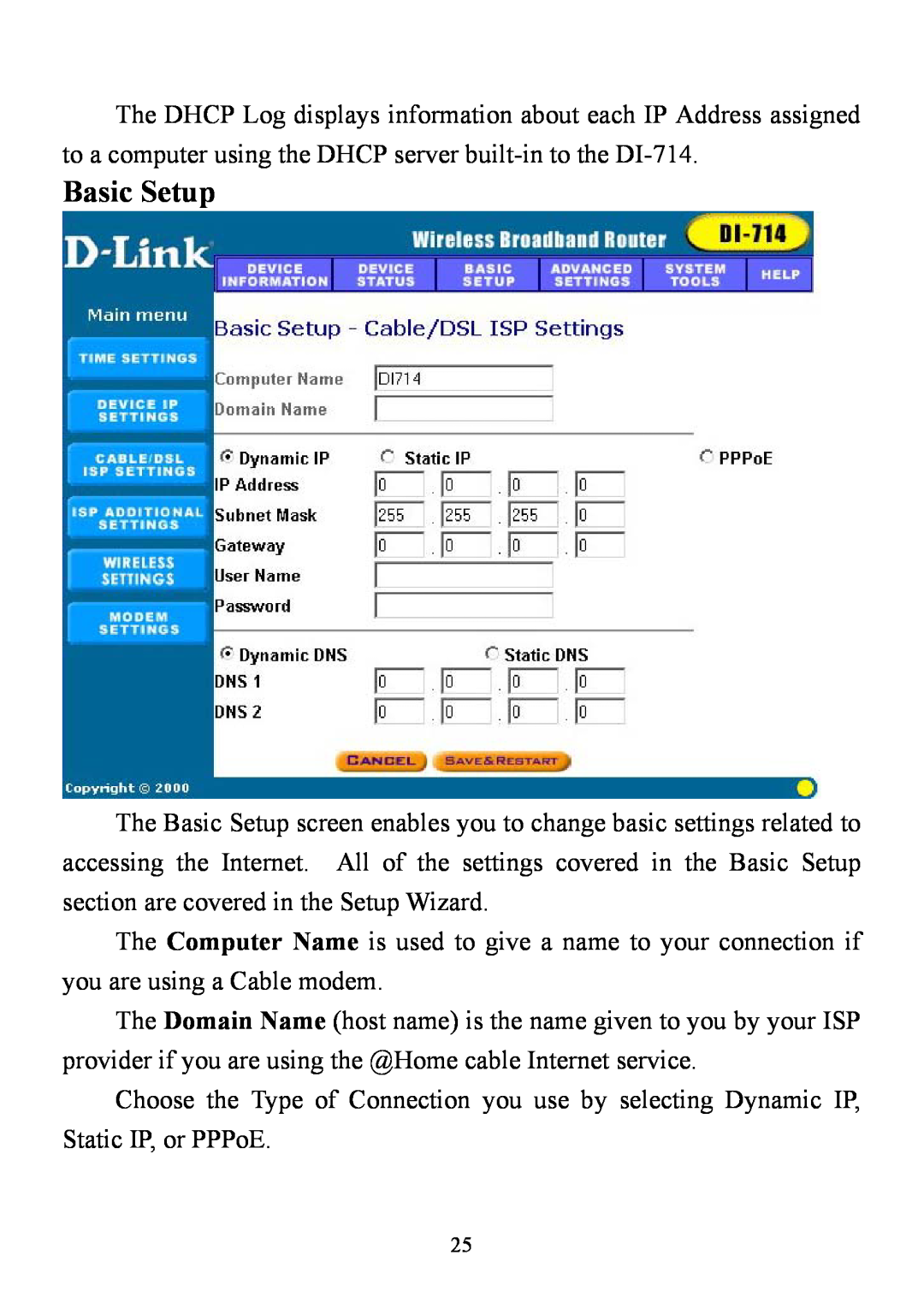 D-Link DI-714 user manual Basic Setup 