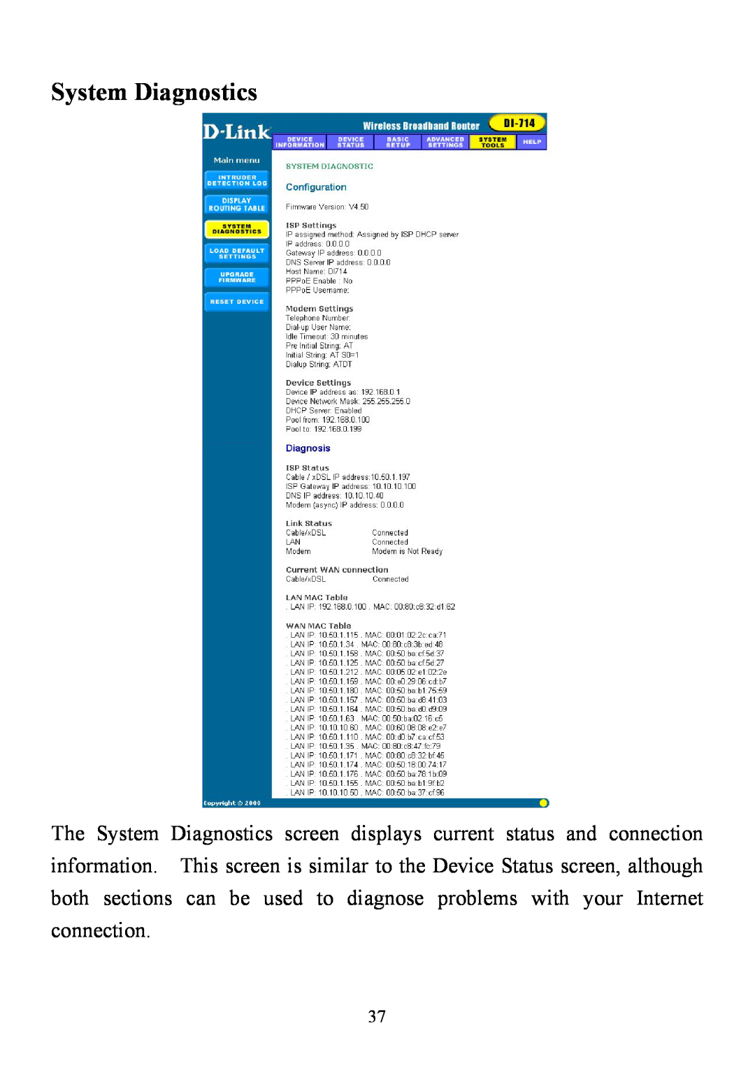 D-Link DI-714 user manual System Diagnostics 