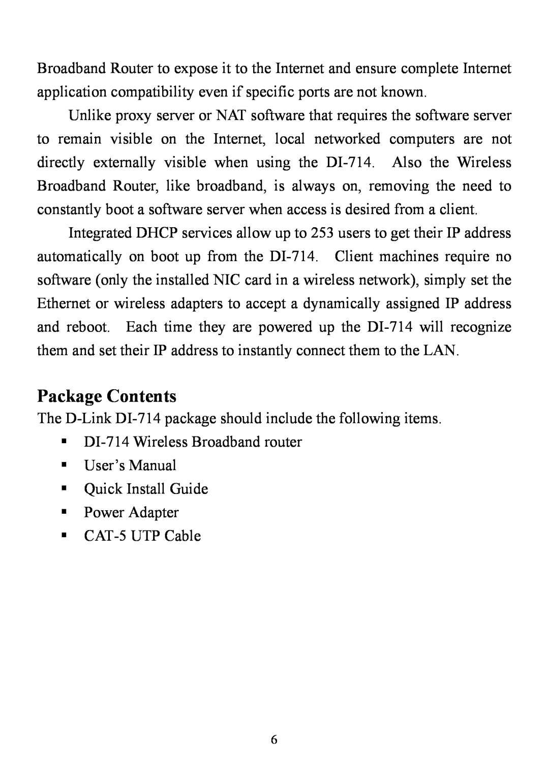 D-Link DI-714 user manual Package Contents 