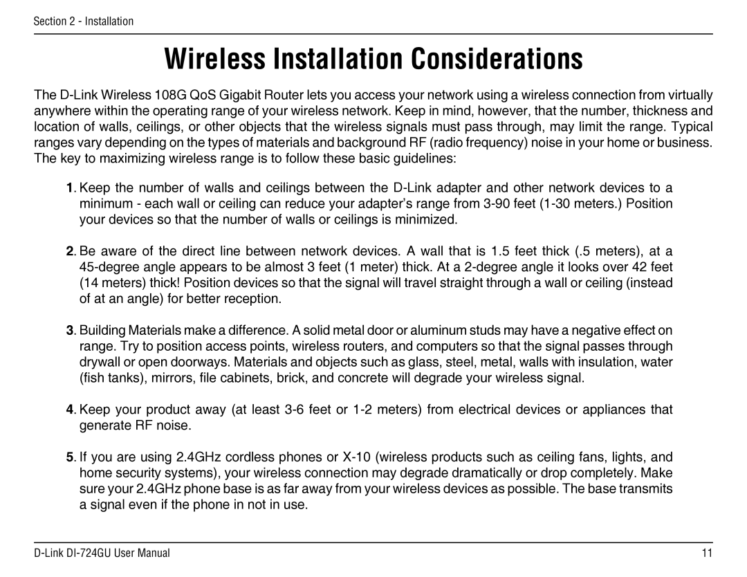 D-Link DI-724GU manual Wireless Installation Considerations 