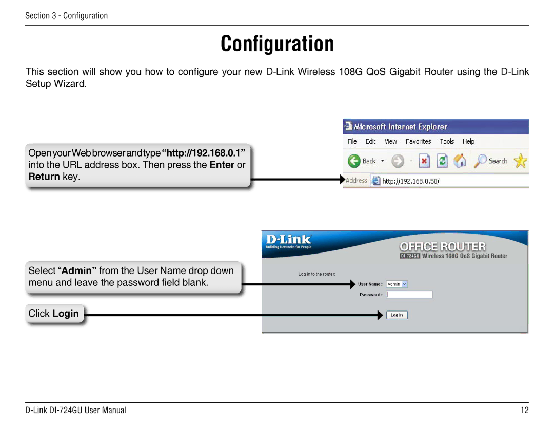 D-Link DI-724GU manual Conﬁguration 