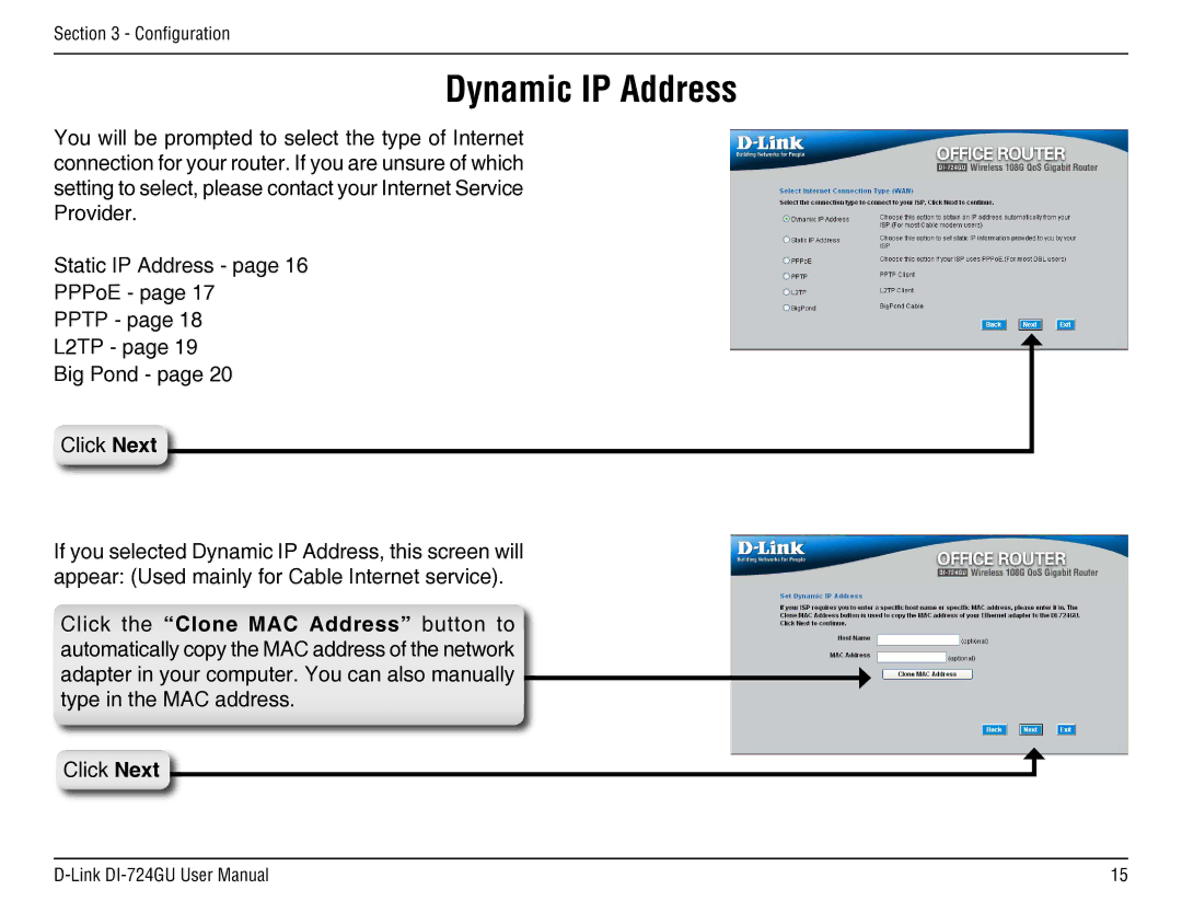 D-Link DI-724GU manual Dynamic IP Address 