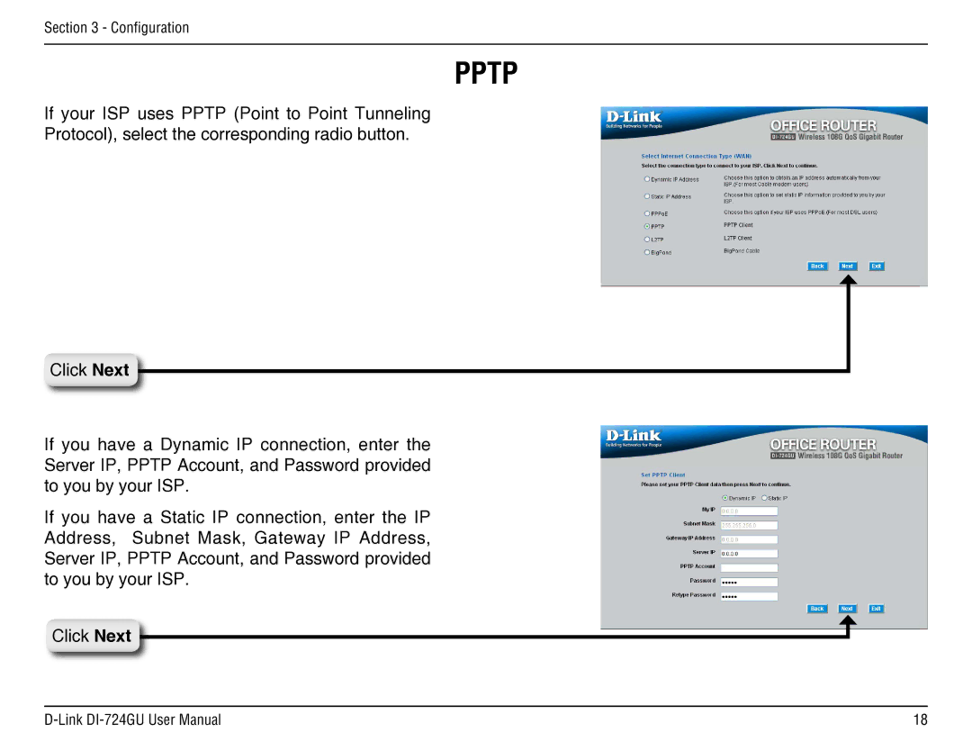 D-Link DI-724GU manual Pptp 