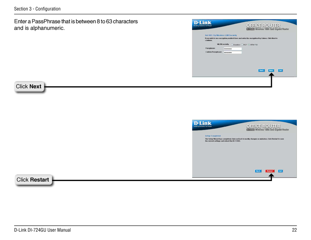 D-Link DI-724GU manual Click Restart 