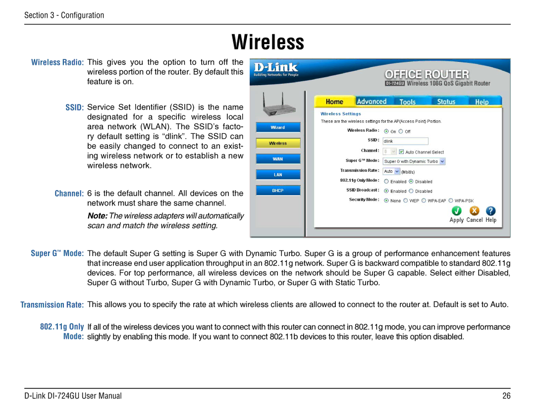 D-Link DI-724GU manual Wireless 