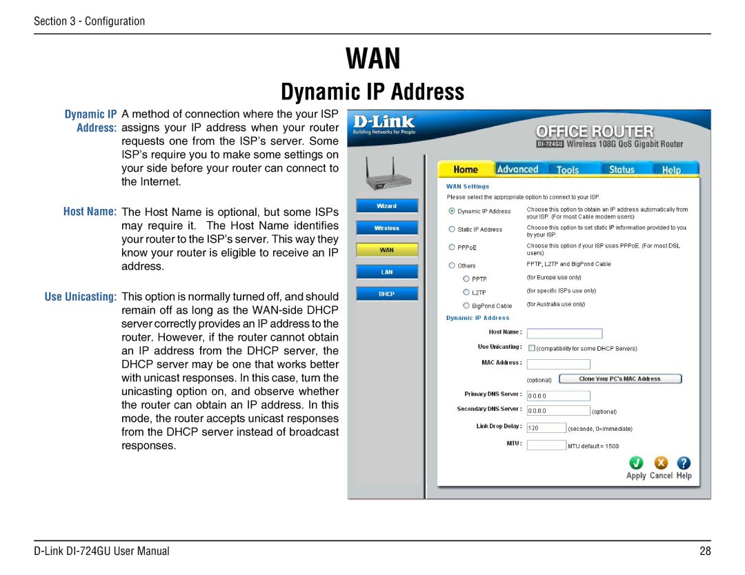 D-Link DI-724GU manual Wan 