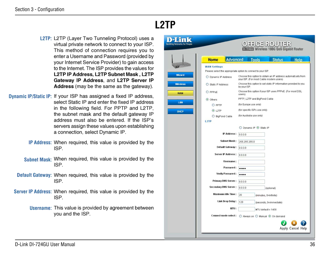 D-Link DI-724GU manual L2TP 