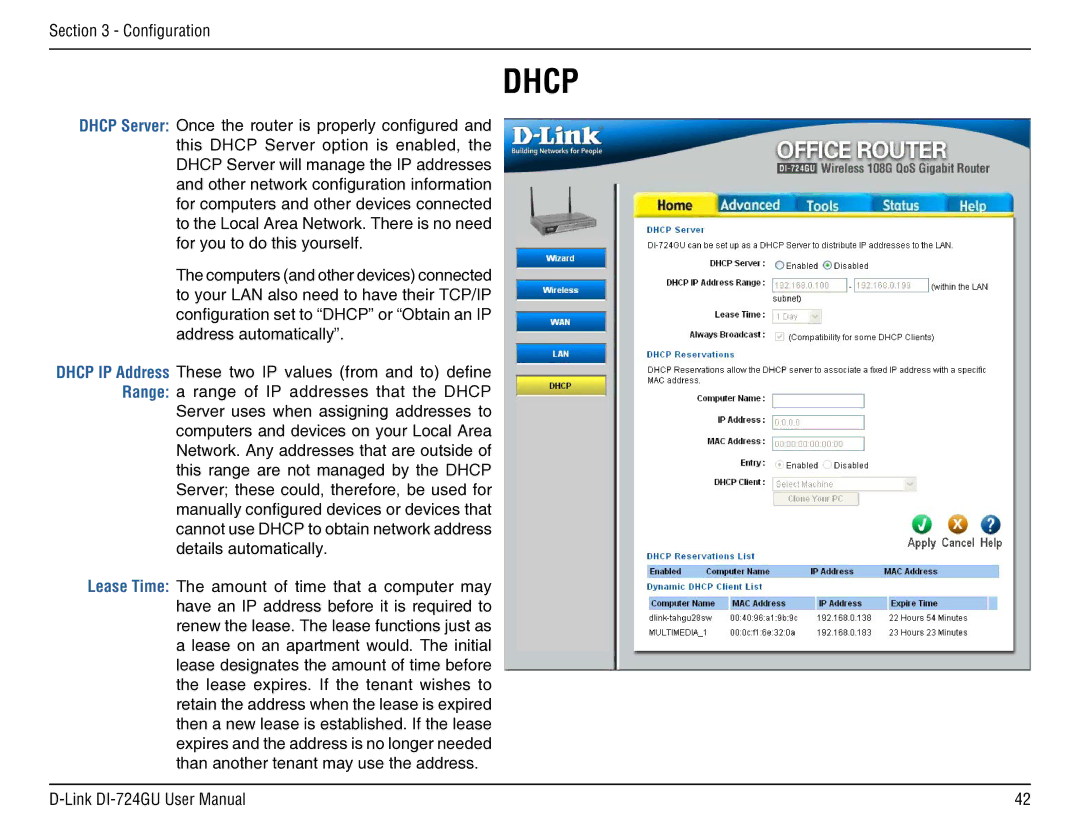 D-Link DI-724GU manual Dhcp 