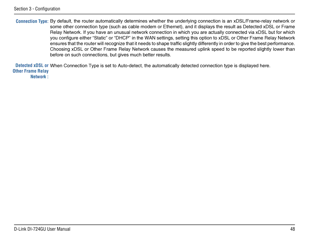 D-Link DI-724GU manual Detected xDSL or Other Frame Relay Network 