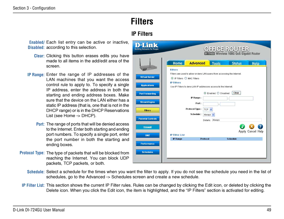 D-Link DI-724GU manual IP Filters 