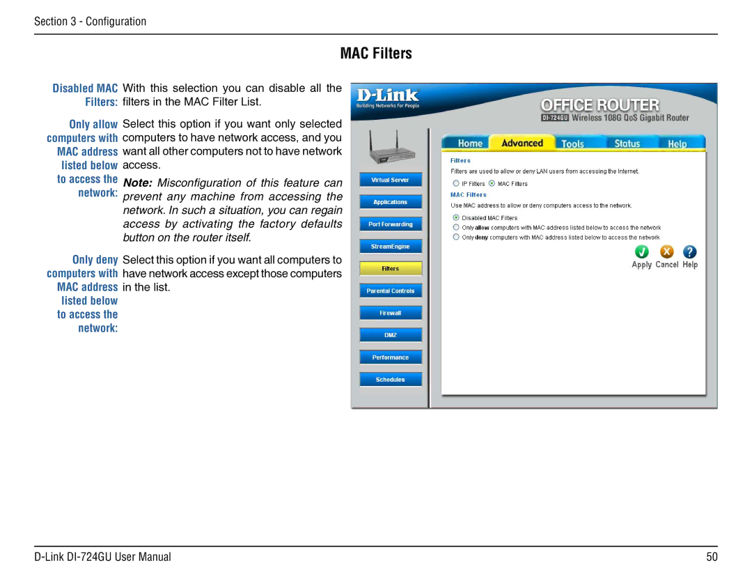 D-Link DI-724GU manual MAC Filters 