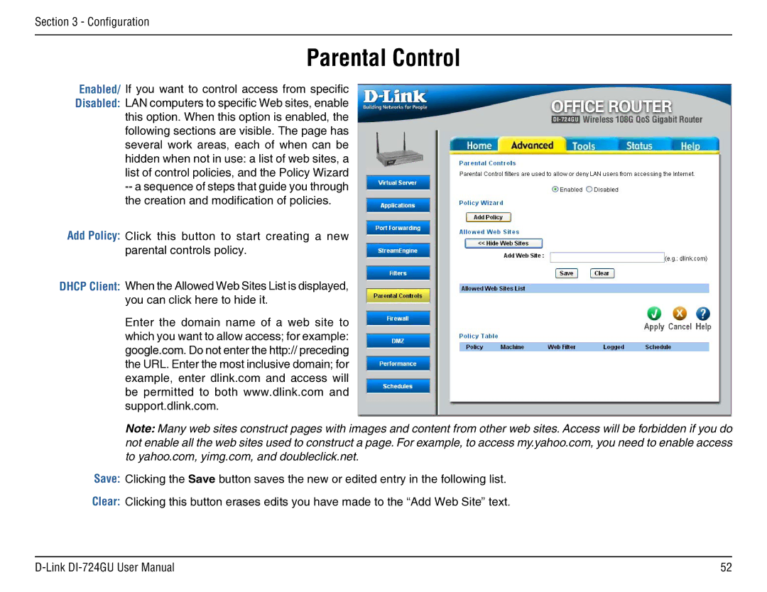 D-Link DI-724GU manual Parental Control 