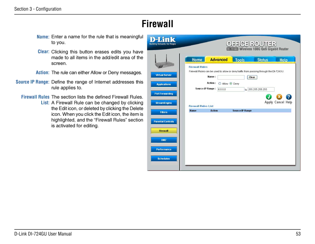 D-Link DI-724GU manual Firewall 