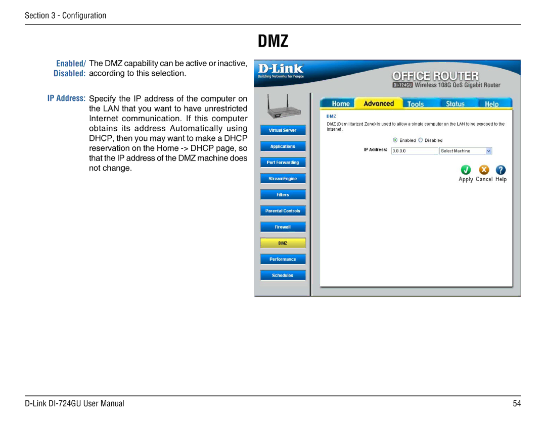 D-Link DI-724GU manual Dmz 