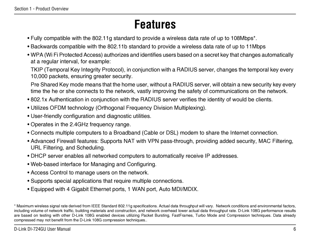 D-Link DI-724GU manual Features 