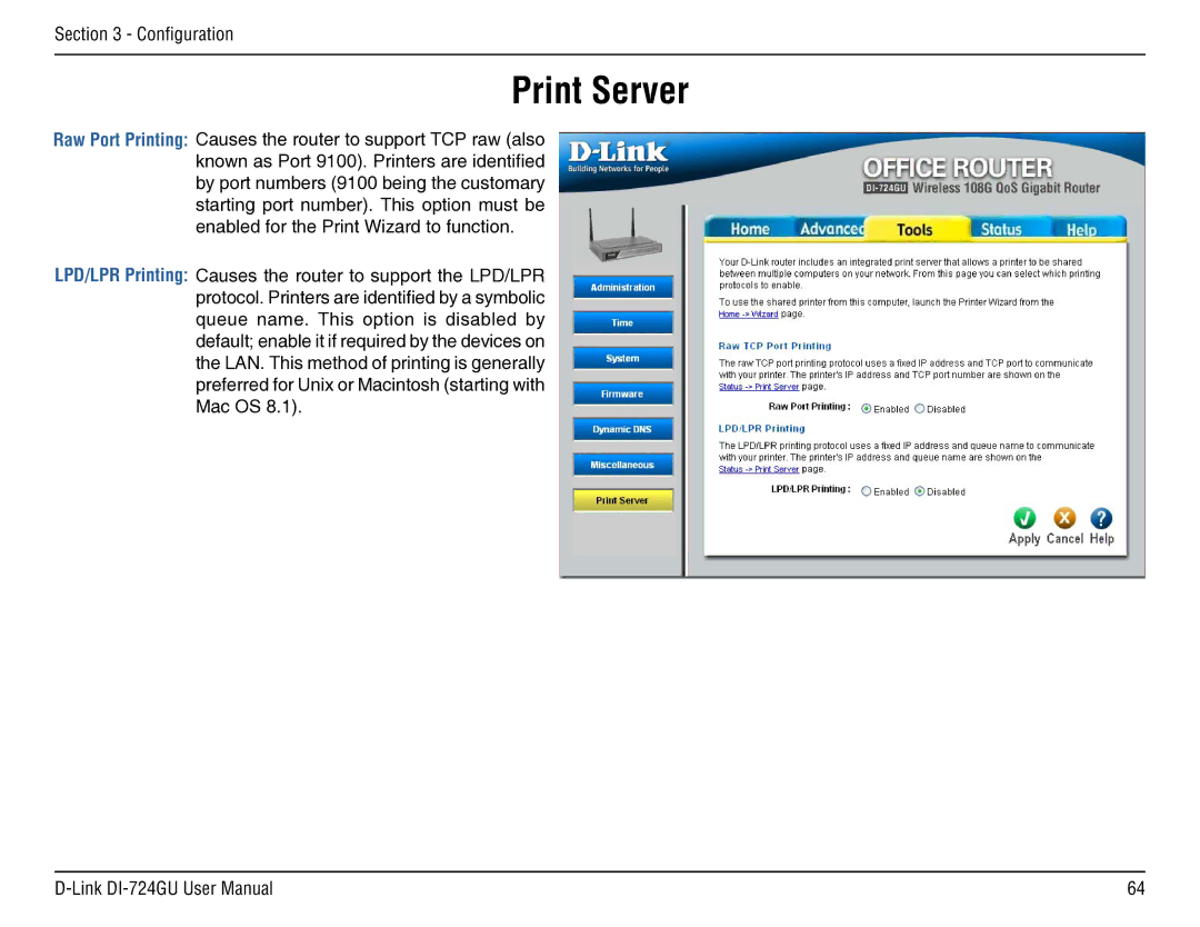 D-Link DI-724GU manual Print Server 