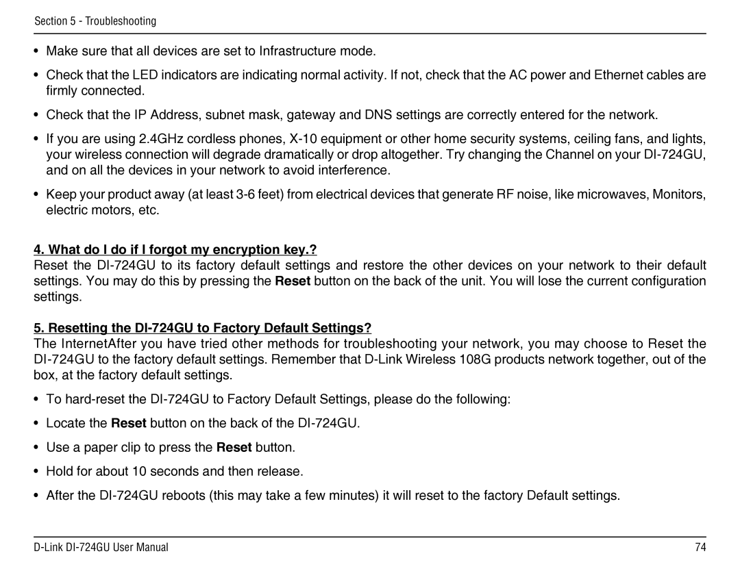 D-Link manual What do I do if I forgot my encryption key.?, Resetting the DI-724GU to Factory Default Settings? 