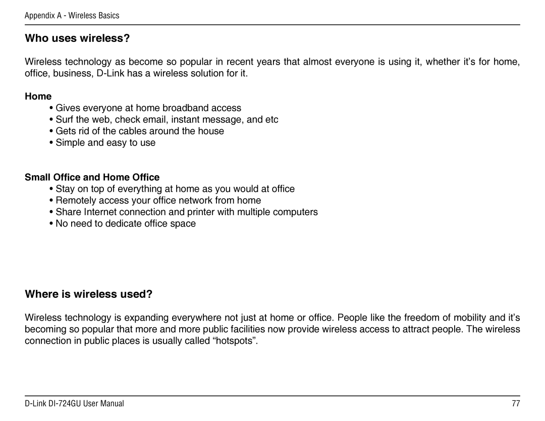 D-Link DI-724GU manual Small Ofﬁce and Home Ofﬁce 