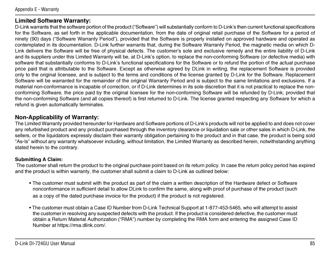 D-Link DI-724GU manual Limited Software Warranty, Non-Applicability of Warranty 