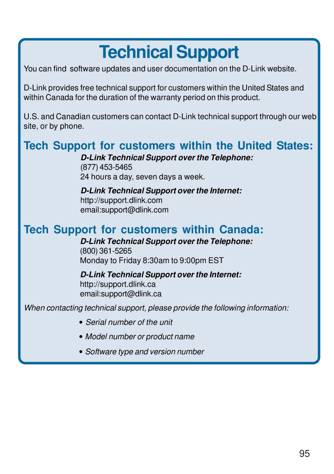 D-Link DI-774 manual Technical Support 