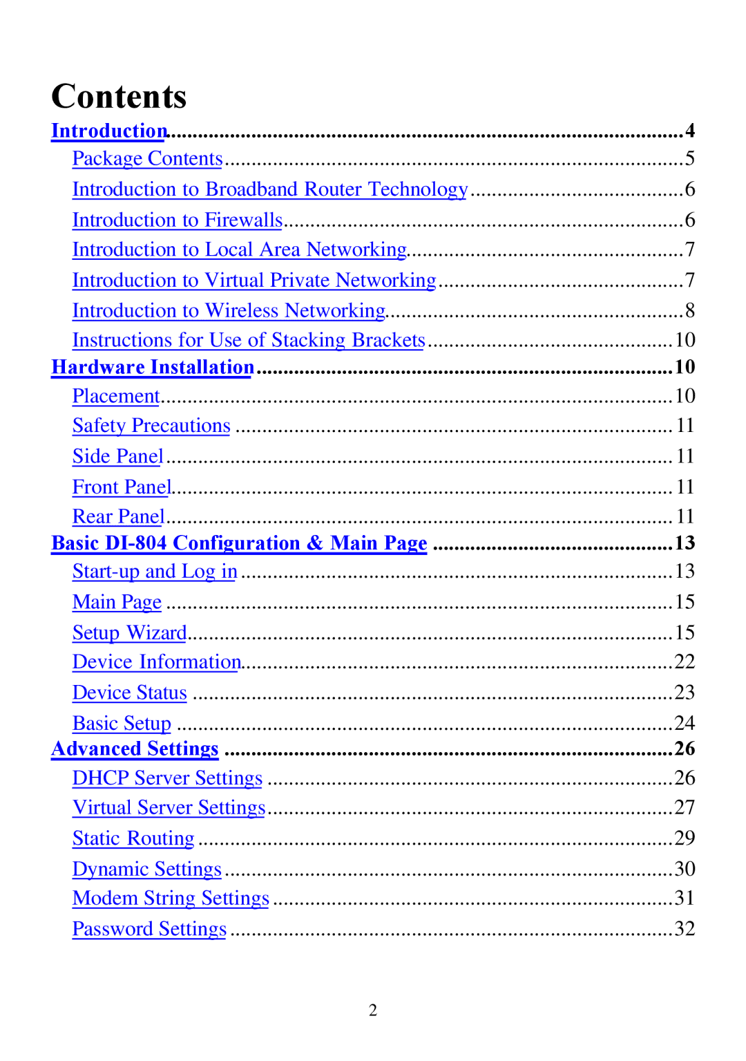 D-Link DI-804 user manual Contents 