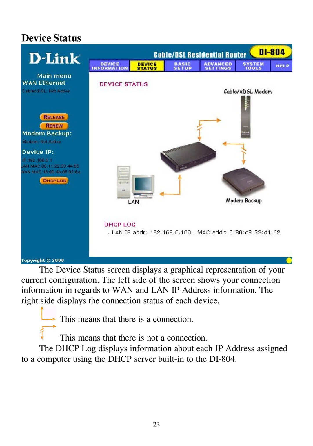 D-Link DI-804 user manual Device Status 