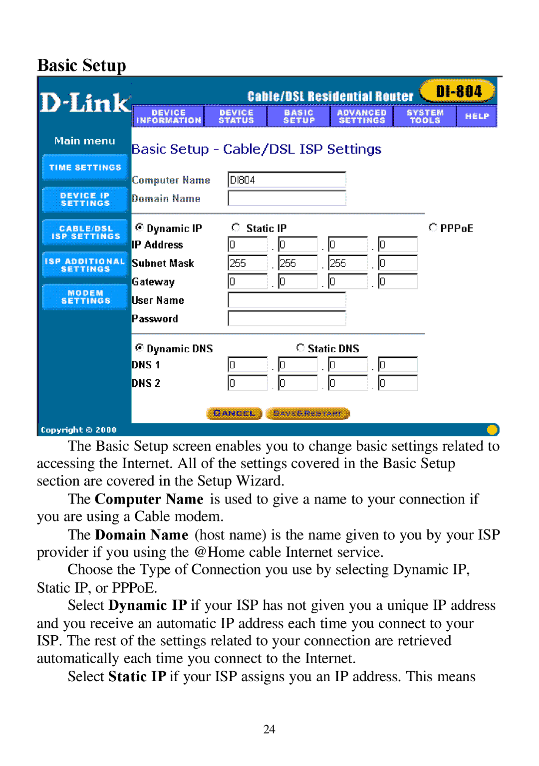 D-Link DI-804 user manual Basic Setup 